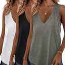 KKJ 3 Pack Womens Tank Tops 2026 Spring Summer Vacation Outfits V Neck Loose Sleeveless Blouse Casual Shirts Fashion Clothes (Large, Black/White/Grey)