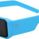 TYA Oversized Wrap Around Sunglasses for Women Men, Futuristic Rave Curved Lens Shades, Fashion Trendy Shield Sun Glasses (Small Blue Frame - Black Lens)