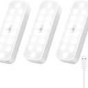 Under Cabinet Lighting Motion Sensor - 3 Pack Rechargeable Closet Lights Indoor Battery Operated, Stick-on Magnet LED Nightlight for Bedroom, Wireless Cabinet Lights, Motion Sensor Step Night Light