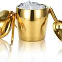 Ice Bucket Champagne Bucket with Tongs Scoop Lid, Double Wall Wine Bar Freezer Ice Bucket with Stand & Carrying Handle, Stainless Steel Mirror Bucket Champagne Bucket for Parties Bar Home,2L (Gold)