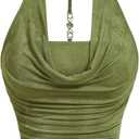 SOLY HUX Women's Plus Size Halter Draped Front Backless Tank Top Sleeveless Y2k Crop Tops (XX-Large Plus, Pure Green)