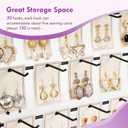 Poyilooo Jewelry Display for Vendors, 30 Hooks Wood Earring Bracelet Display for Vendors Selling with Adversitsing Board, Large Capacity Jewelry Display Holder Stands Rack for Earring Cards Keychain, Black