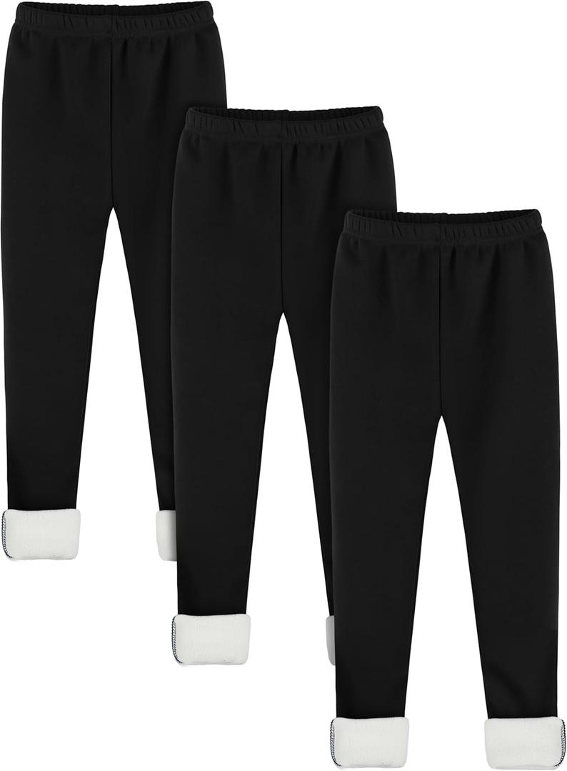 Resinta Girls Winter Fleece Lined Leggings Cotton Thick Thermal Tights Kids Soft Stretchy Pants Full Length, Size 6-7Y