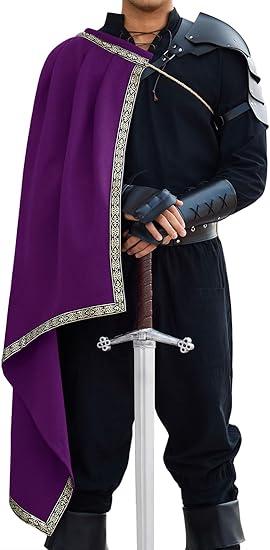  Runcati Mens Renaissance Shawl Half Shoulder Cape Medieval Samurai Cloak LARP Warrior Ren Faire Halloween Costume, Large