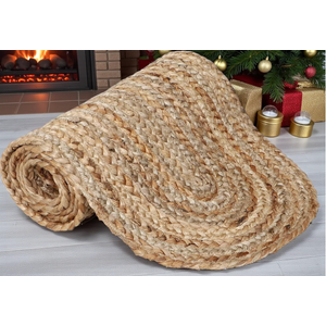 Pack of 1 Handwoven Oval Jute Braided Table Runner 13 x 36 Inch, 100% Natural Reversible Farmhouse Rustic Vintage Dining Table Runner for Home Decor, Kitchen, Indoor & Covered Door Entrances