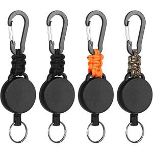 Retractable Keychain Heavy Duty Carabiner Badge Holder Retractable Badge Reel ID Holder Steel Cord and Paracord Extendable Key Ring 4 Pack (2 Black+1 Orange+1 Camouflage Green)
