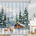 Mocsicka Winter Christmas Shower Curtain Winter Forest Deer Pine Tree Bathroom Shower Curtain Snowy Winter Rustic Farmhouse Waterproof Bathtub Curtain Decor with 12 Hooks 72 X 72 Inches