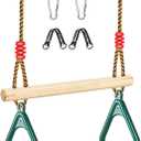 LadyRosian Wooden Trapeze Swing Bar, Adjustable Height Swing Set, Gym Rings, Playground Attachments, 16.5" Monkey Bar for Backyard, Playground, Playroom (Green)