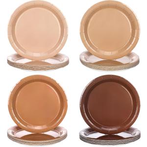 100 Pcs Brown Paper Plates 9 Inch Disposable Round Dinner Dessert Plates Gradient Brown Color Party Supplies for Birthday Wedding Baby Shower Bridal Tableware