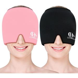 Migraine Relief Cap, Soothing Headache Ice Face Mask Products, Hot and Cold Therapy, Migraine Headache Relief Cap for Migraine, Sinus, Puffy Eyes, Tension, Stress and Hangover (Black+Pink)