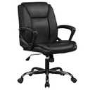 Home Office Chair Ergonomic Desk Chair PU Leather Task Chair Executive Rolling Swivel Mid Back Computer Chair with Lumbar Support Armrest Adjustable Chair for Men (Black)