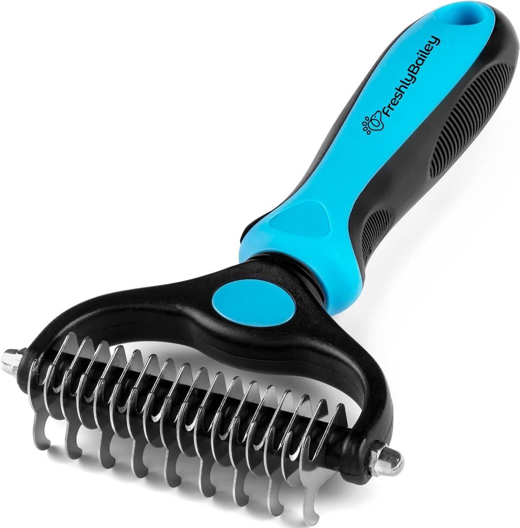 Dematting and Deshedding Comb for Dogs and Cats Grooming Tool - Mat Remover - Safe Detangler for Matted Fur Hair - Double Sided Undercoat Deshedder Brush