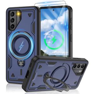 Gritup for Samsung Galaxy-S21-Case with Magsafe & [HD Screen Protector2][Anti-Fingerprint], 360Metal Rotated Kickstand,Military Grade Shockproof Protective for Galaxy S21 Case,Blue