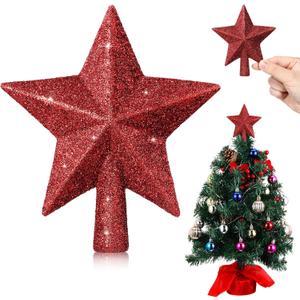 Hanaive 4 Inches Christmas Tree Topper Glitter Star Tree Topper Christmas Tree Decoration Treetop Decorative Star Ornaments for Home Christmas Xmas Party Holiday Decor (Red)