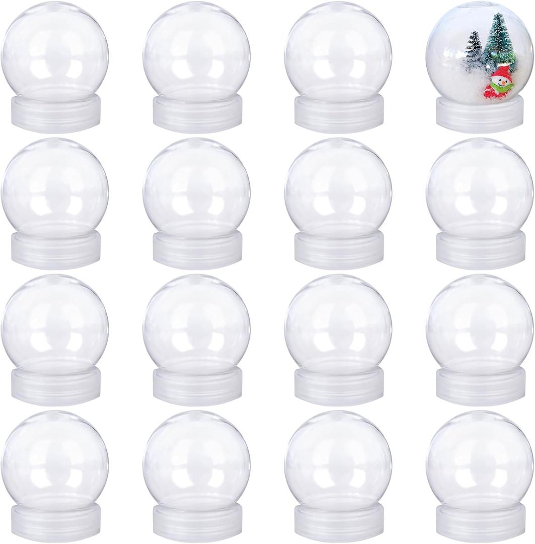 16 Pieces 2.7 Inch/69mm Plastic Snow Globe Clear Plastic Water Globe Fillable Snow Globe with Screw Off Cap for DIY Crafts Christmas Home Decoration