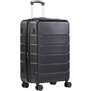 Sweetcrispy Carry on Luggage,Hard Shell Expandable Double Spinner Rolling Wheels Suitcase,TSA Lock, Charcoal Black, 21 Inch