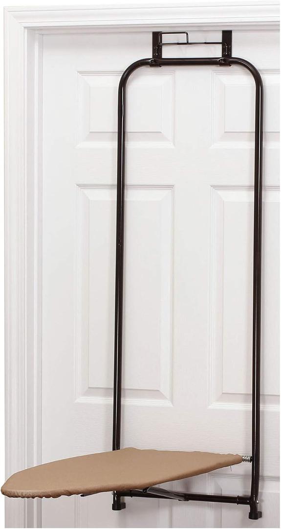 Household Essentials Over The Door Ironing Board, Space Saving Fold Down Ironing Board for Small Spaces, Apartments & Laundry Rooms Compact Hanging with Easy Pull-Down Design, Bronze