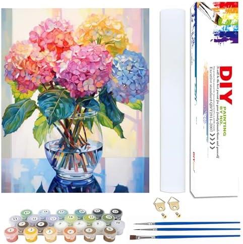 Yunruily Hydrangea Canvas Paint by Numbers for Adults-Paint by Numbers Adult Flowers,Painting by Number Flowers for Gifts and Home Wall Decor(with Gifts Box) 20×30inch