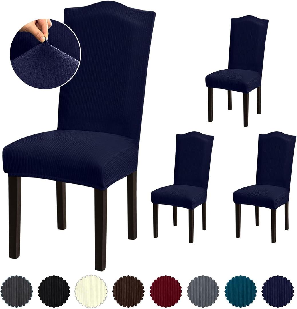 Stretch Dining Chair Covers Set of 4, Removable Washable Slipcovers for Dining Room, Hotel, Ceremony (XLarge-4 Pcs, .Navy Blue)