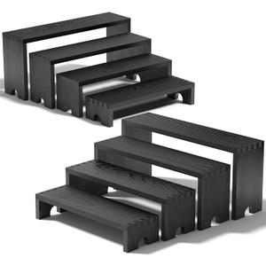 2 Set Large Black Wooden Tiered Riser Display Stands for Vendor Events,Stackable Wooden Cupcake Stand,Farmhouse Decor Wood Dessert Table Display Set,Vendor Booth Display Items,Food Display Risers for Party12-11.2-10.4-9.6IN