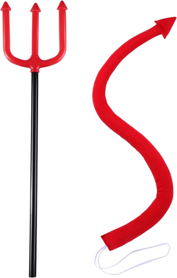 Sumind 2 Pieces Halloween Devil Costume Accessories Devil Tail Fork Cosplay Costume Accessories for Halloween Cosplay Party (Red)