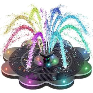 SZMP Flower Shape 3.5W Solar Powered Water Fountain with 2000mAh Battery & Colorful RGB Light Show, Anti-Drift Fixer & 7 Nozzles, Solar Fountain for Bird Bath, Garden Decor