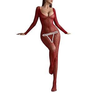 PARUPRUP One Piece Fishnet Bodysuit Lingerie Bodystocking for Women Full Body See Through Jumpsuit One Size (Burgundy, One Size)