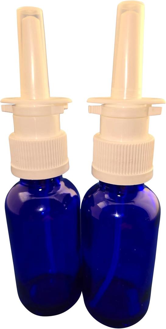Snoot! Cobalt Blue Glass Nasal Spray Bottle 30ml (1oz) with Fine Mist Sprayer 2 Pack - Empty & Refillable Blue Glass Atomizer