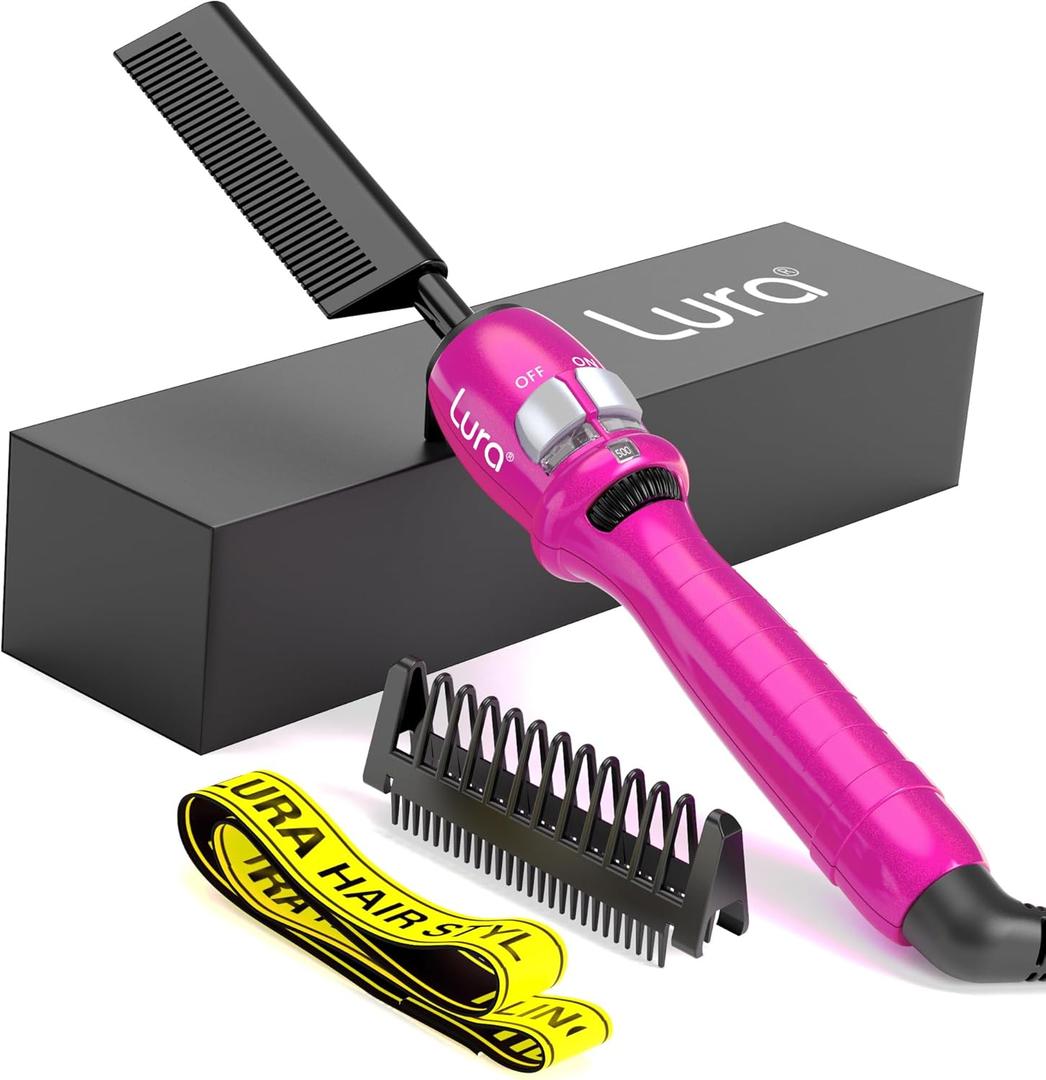200-500F Pink Hot Comb: Electric Hot Comb for Lace Front Wigs, Electric Pressing Combs for Black Hair, Electric Straightening Comb for African American Hair
