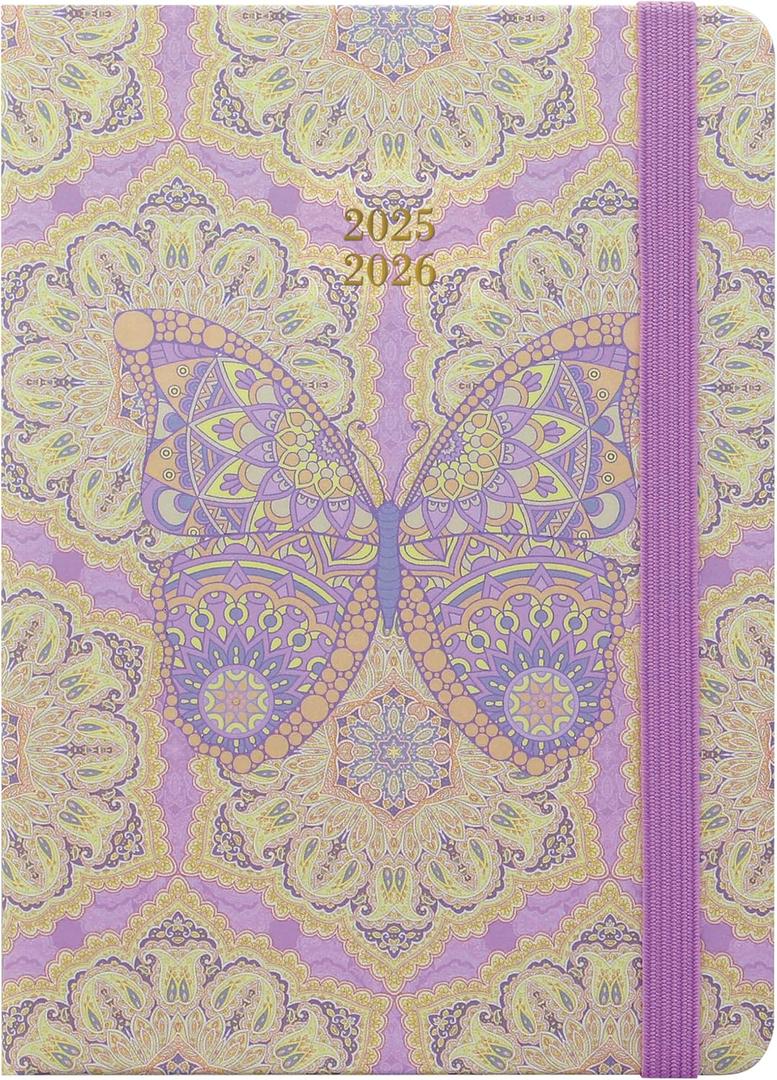Letts of London® Paisley Academic Weekly/Monthly Planner, August 2025 to July 2026, Week-to-View, Sewn Binding, Multilingual, A6 Size, 5.875" x 4.125", Butterfly (C030851-25)