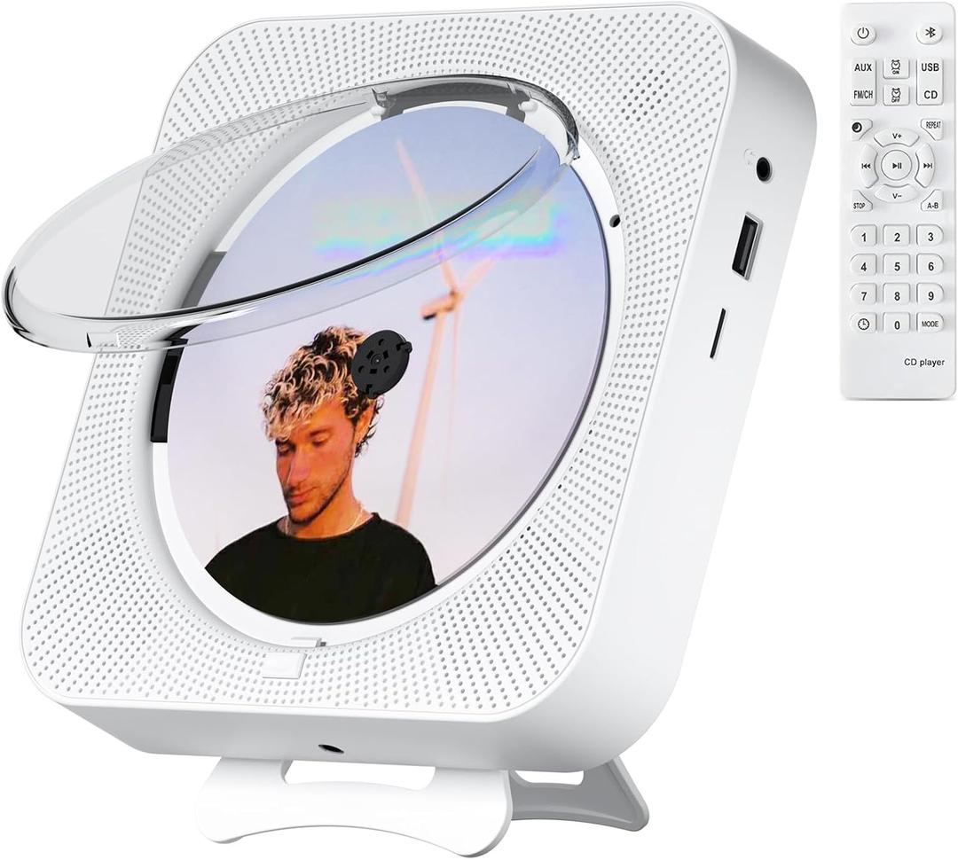 CD Player Portable Bluetooth Desktop CD Player for Home, Mini Cute CD Players for Kids, Built-in Dual Speakers and LED Display with Remote Control, Supports CD/FM Radio/USB/AUX/Timer/Repeat (Sliver)