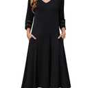 Zeagoo Black Dress Mid Length with Sleeves Casual Dress for Women Straight Tshirt Dress with Pockets Black XL