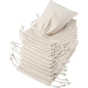 DR Cotton Muslin Drawstring Bags 57Inch  12Pack Unbleached Reusable Favor Pouches for Crafts, Herbs, Gifts & Pantry Storage|Heavyweight144GSM|Double Drawstring