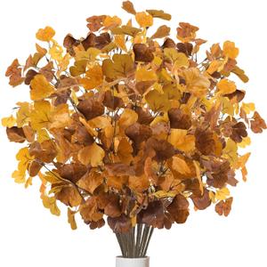 16 Pcs Artificial Ginkgo Leaves Stems Fall Greenery Stems Artificial Fall Flowers Spray for Autumn Vases Home Table Centerpieces Thanksgiving Decorations