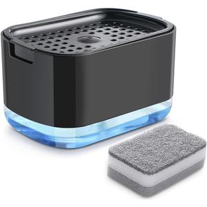 Dish Soap Dispenser and Sponge Support, Sink Soap Pump Dispenser, Liquid Soap Dispenser, Kitchen Detergent Press Box, Suitable for Kitchens, Bathrooms and Sinks (Black)