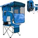 BDL Camping Chair with Canopy Shade Portable Foldable Canopy Chair with Cooler, Mesh Backrest, Cup Holder, and Pocket for Camping, Fishing, Beach, and Sports,Sky-Blue, 34.5 x 30 x 49.6 inches
