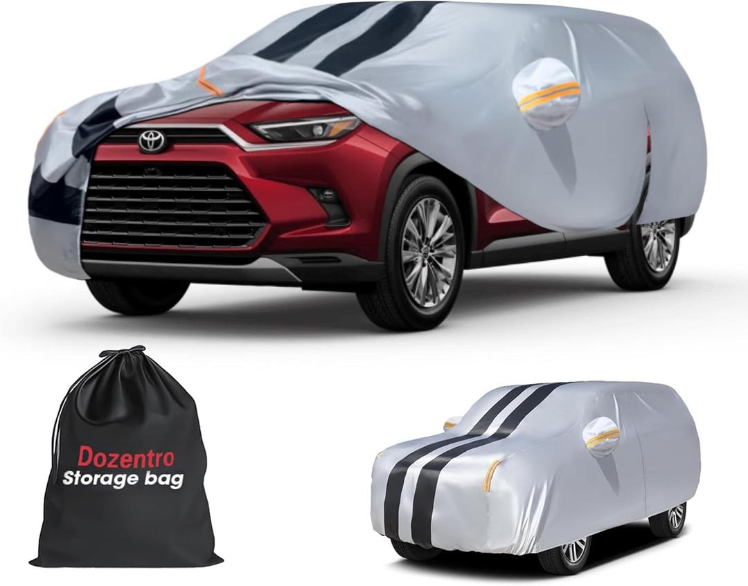Multi-Layer Car Cover Custom Fit for Toyota Grand Highlander(2013-2026), 100% Waterproof All Weather for Automobiles, Gift with Towel, Heavy Duty Car Covers for Rain Sun UV Protection With Door Zipper