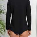 Halcurt Women's Long Sleeve Rash Guard Swim Shirt with Built in Bra Lightweight UPF50+ Quick Dry Swimsuit Top (Black, XXL)