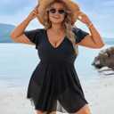 Blooming Jelly Women's Plus Size Bathing Suit One Piece Swim Dress Tummy Control Swimsuits Ruffle V Neck Swimwear (Blue, XXXL)