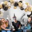 Patimate Black Gold Confetti Balloons Set, 50 pcs 12 inch Metallic Gold Black White Confetti Latex Balloons Kit for Birthday Wedding Graduation New Years Anniversary Party Decorations