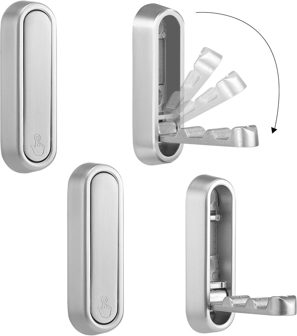 Dntorx Folding Coat Hooks, 4 Pcs Foldable Silver Wall Hooks Heavy Duty Foldable Hook Bathroom Towel Hooks Robe Hooks Wall Mounted for Hanging Coat Towels Clothes Hat Bags Keys