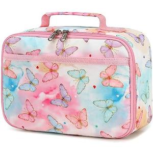 LEDAOU Lunch Bag Kids Insulated Lunch Box Girls Insulated Reusable Lunch Bag for School Picnic Hiking Work(Butterflies 14 Pink)