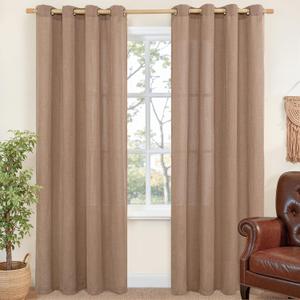 YoungsTex Linen Curtains 84 Inches Length for Living Room, Mocha Light Filtering Semi Sheer Drapes with Bronze Grommet Dining Room Bedroom, 2 Panels, 52 X 84 Inch