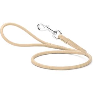 Dogline Rolled Leather Dog Leash - for Small, Medium and Large Breeds - Soft and Padded Lead Luxury Design - Beige - 1/4in W x 4ft L