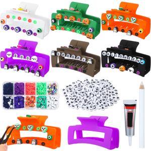 Janinka 12 Set DIY Halloween Hair Claw Clips Kit Resin Claw Hairpin with Polymer Clay Beads Hair Clips with Strong Hold Non-slip Banana Barrettes Aesthetic Hairpin for Women Craft DIY Party Supplies