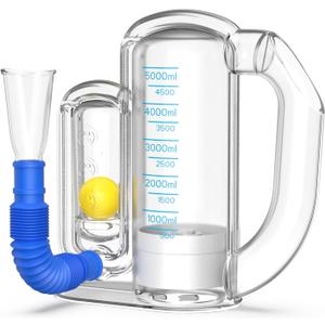 Breathing Trainer 5000ML Volume Measurement,Lung Exerciser Device for Adult Lung, Equipped with Ball Flow Rate Indicator Scale Indicator.Incentive Spirometer Adult.