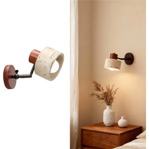 Faux Travertine Wall Sconce, 4.7" Hardwired Wall Mounted Light, 180° Rotatable Mid Century Modern Marble Lamp for Bedroom, Bedside, Reading (E26 Bulb Not Included)
