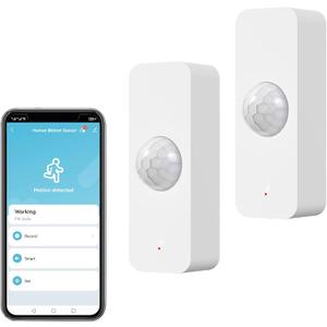 WiFi Motion Sensor, Smart Motion Detector for Home Security, Wireless Motion Sensor App Remote Monitor, Voice Command Compatible with Alexa. 2 Pack