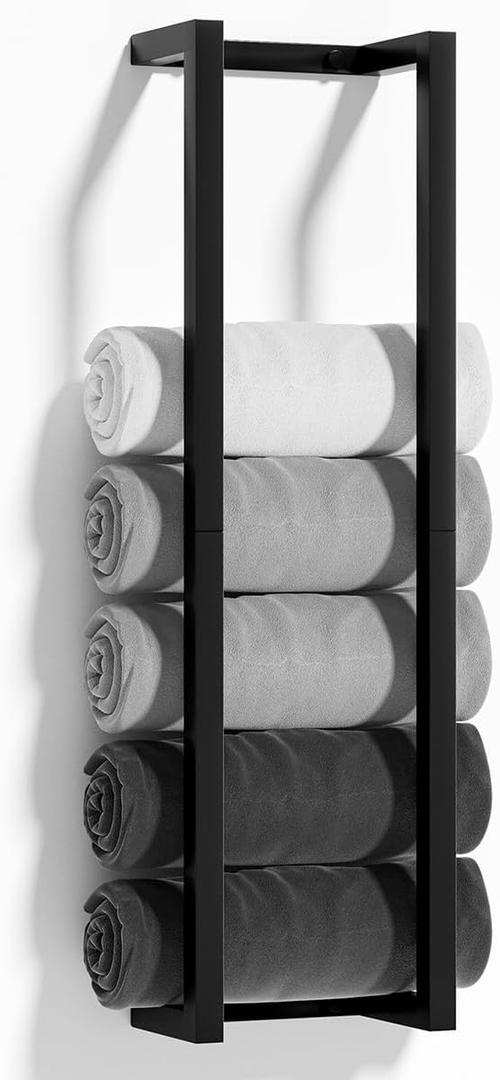Towel Racks for Bathroom,VIDA-ZONE 304 Stainless Steel Towel Storage Racks for Rolled Bath Towels Holds 6-8 Large Towels,Wall Mounted 30 Inch Bathroom Organizer for Small Space Black Towel Holder
