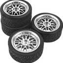 OD 2.55" Rubber Tires & Plastic Wheel Rims 12mm Hex Hub Compatible with HSP Tamiya HPI Kyosho Redcat ExceedRC 1/10 On-Road Touring Car,WLtoys 1/14 144001 RC Buggy (Silver)